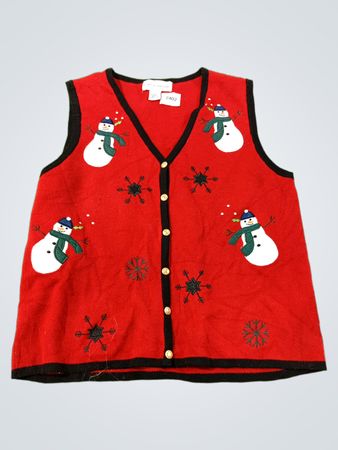 Croft & Barrow Roter Schneemann & Schneeflocke Knopf-Front-Weste