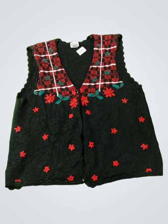 KORET Damen Schwarze Blumen- und kariert Knopf-Front Weste