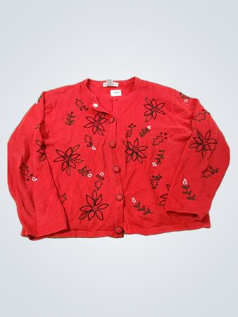 ASHLYN KATE Roter bestickter Button-Up Cardigan