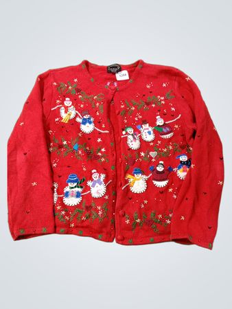 Roter Weihnachts-Schneemann-Cardigan