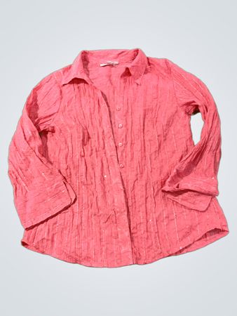 JM Collection Pink Texturiertes Button-Up Hemd