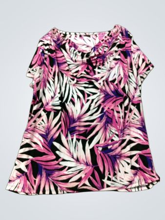 T-Shirt mit pinkem und lila Blattdruck