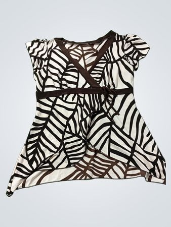 Hemdbluse für Damen mit braunem und weißem Blätterdruck