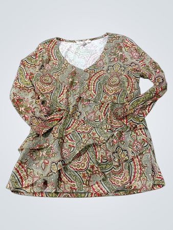 C. Wonder Established 1962 Petite S Paisley Ruffle V-Neck Blouse