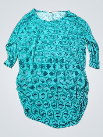Türkis und marineblau geometrischer Druck gerafftes T-Shirt