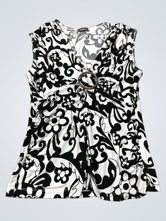Cacamo Schwarzes und Weißes Blumenshirt ohne Ärmel mit Ringdetail
