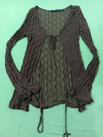 MARY & MO Brauner Strukturierter Wickel-Front Langarm-Cardigan