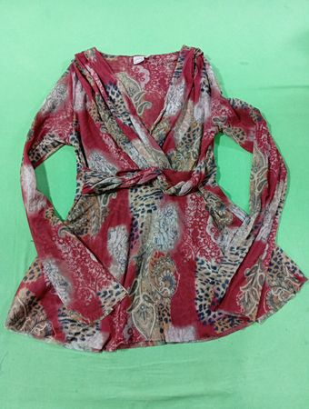 Johnny Heaven Damen Rote Paisley- und Leopardenmuster Langarm-Wickeloberteil