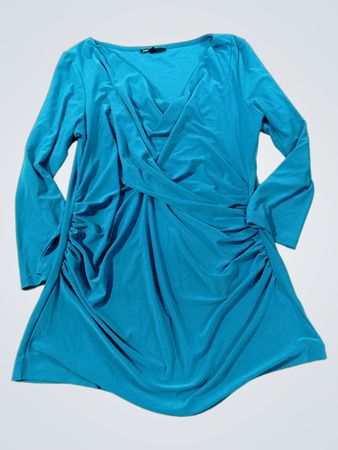 CHAUS Langärmliges gerafftes V-Ausschnitt Kleid