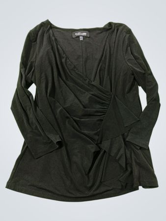 BLACK LABEL von EVAN-PICONE Damen Schwarz Gerüschtes Faux Wickel Langarmtop