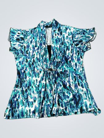 NOTATIONS petite Damen Blau Abstrakter Druck Kurzarmoberteil mit Verzierungen