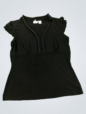 Worthington Stretch Schwarz Rüschenshirt mit V-Ausschnitt
