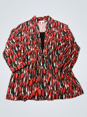 NOTATIONS Damen Rot Schwarz Weiß Abstrakter Druck Kimono Stil Oberteil XL