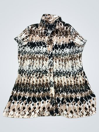 APT.9 Damen Bluse mit gepunktetem Design in Braun und Schwarz, plissiert, Kurzarm, Größe M
