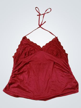 Rotes Neckholder-Top mit Spitzenbesatz