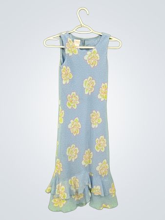Talbots Kinder blaues Blumenmusterkleid mit Rüschen