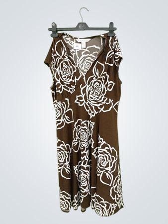 AA Studio Braun Blumendruck V-Ausschnitt Kleid