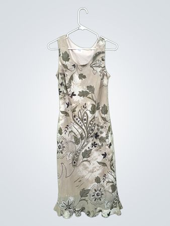 Beige ärmelloses Kleid mit floralem Muster