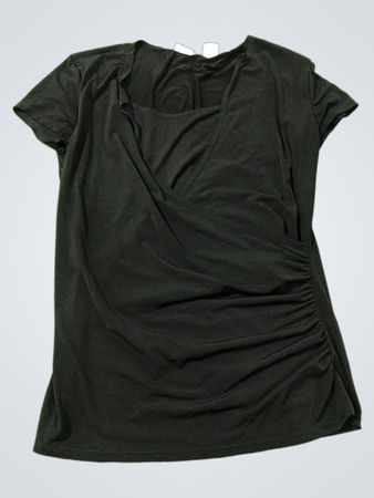 Worthington Stretch Schwarz Raffung Front Kurzarm Oberteil