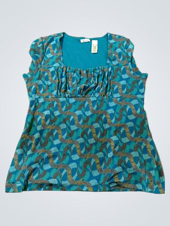Liz & Co. Damen Blau & Grün Gemusterte Quadratische Ausschnitt Bluse