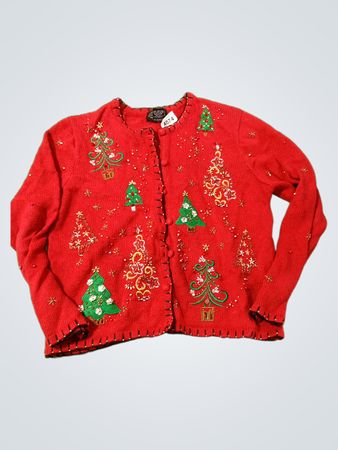 Roter Weihnachtsbaum-Pullover
