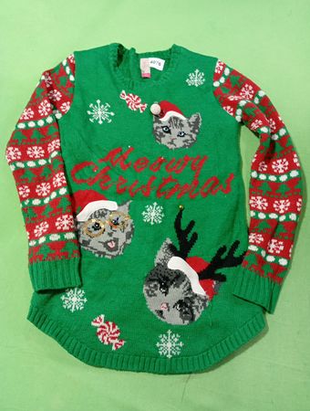 Damen Ugly Christmas Sweater mit Katzen