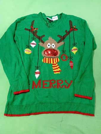 Grüner Weihnachts-Pullover mit Rentieren und