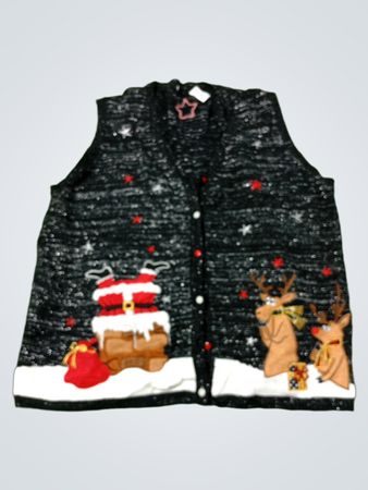 Schwarze Weihnachtsweste mit Santa und Rentier