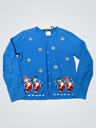 Kristall Kobe Blau Weihnachtskarten Cardigan mit Santa und Schneeflocken