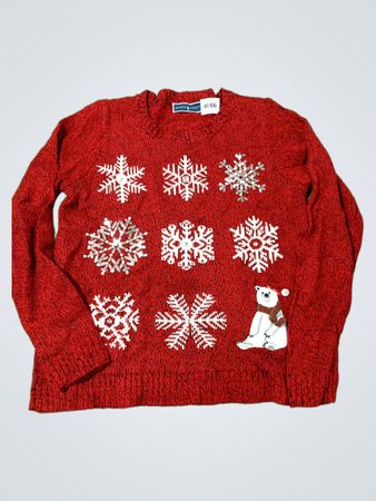Karen Scott Roter Schneeflocken- und Eisbären-Weihnachtspullover