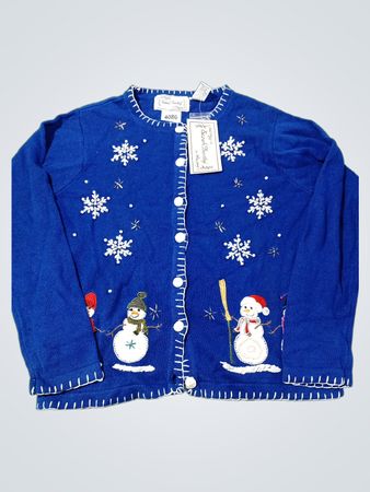 Sarah Bentley Blue Snowman Weihnachts-Cardigan