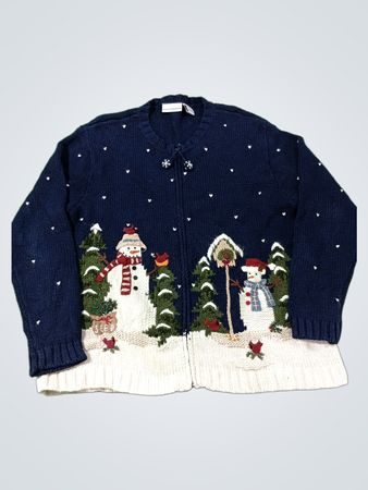 Croft & Barrow Blauer Schneemann Weihnachtspullover