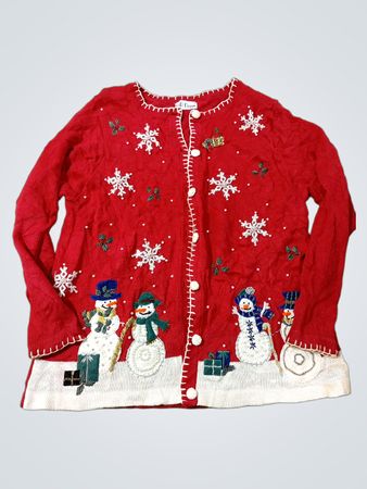 Roter Weihnachts-Schneemann-Pullover
