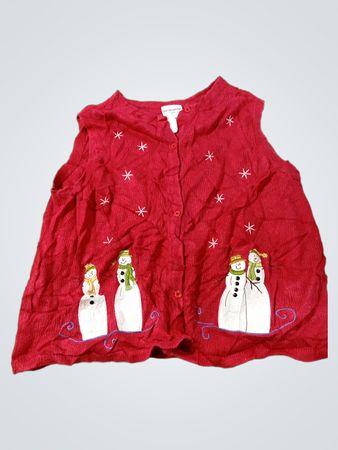 Breckenridge Woman Roter Schneemann Bestickter Ärmelloser Cardigan