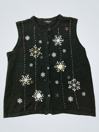CDP & CO Black Snowflake Sweater Vest