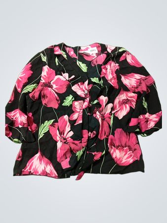 TESS Schwarze Blumenmuster 100% Seidenbluse