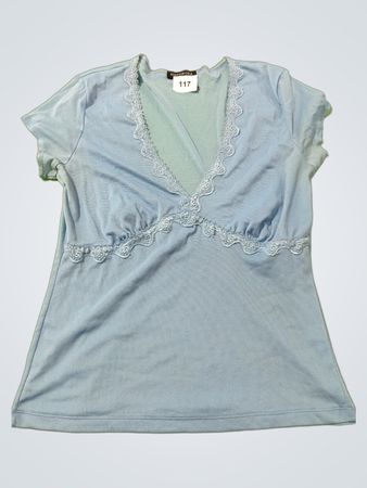 Kenneth Cole New York Light Blue Lace Trim V-Neck Top
