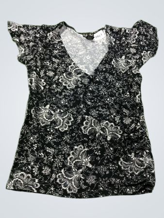 Rafaella Black & White Floral Print V-Neck Top