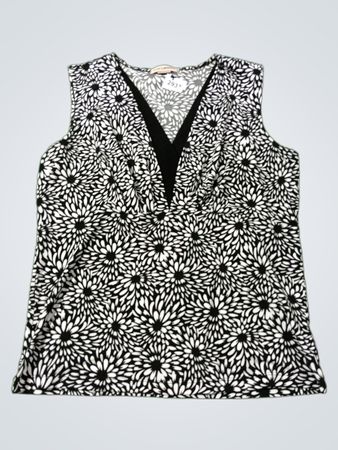 Susan Lawrence Schwarzes und Weißes Blumen Ärmelloses Top