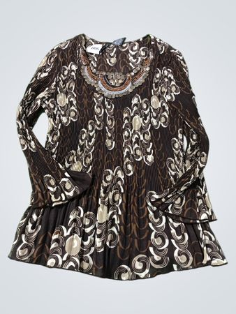 NEW DIRECTIONS PETITE Brauner Druck Faltenshirt mit langen Ärmeln