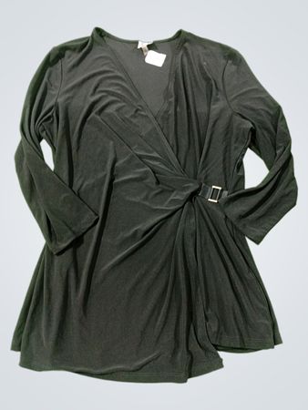 Anne Klein Schwarzes Faux-Wrap Langarmoberteil