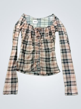 Karierter Langarm-Top mit Schnürdetails