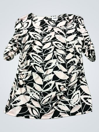 Alfani Damen Schwarz & Pink Blattmuster Raffung Tunika Top Größe S