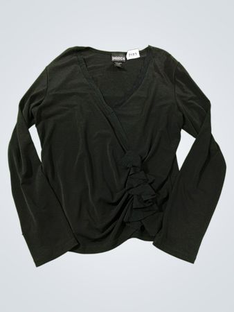 BARANDA Schwarzes Langarm-Shirt mit gerafftem V-Ausschnitt