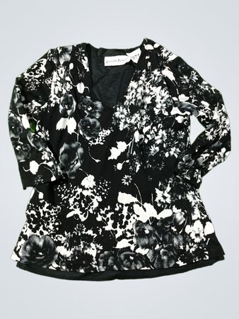 Claudia Richard Schwarz-Weiße Blumenmuster V-Ausschnitt Bluse