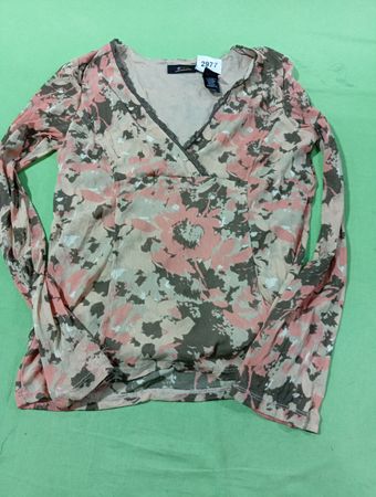 Ratio by Liz Claiborne Floral Print Langarm V-Ausschnitt Oberteil
