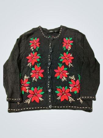 ONE RESOURCE Schwarzer Weihnachtsstern bestickter Cardigan