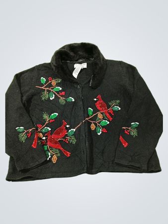 Tiara International Christmas Collection schwarzer Cardigan mit Kardinalstickerei