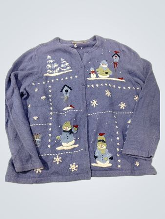 Croft & Barrow Frau Blaue Schneemann Gestickter Cardigan