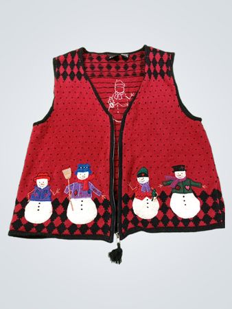 Erika Damen rotes Schneemann Weihnachtsstrickweste